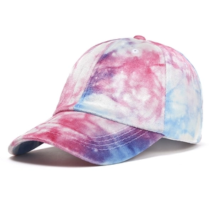 Unisex velvet tie-dye baseball cap in pink and blue with a stylish six-panel design
