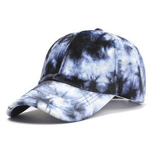 Blue and white tie-dye baseball cap in velvet fabric with curved brim for outdoor style
