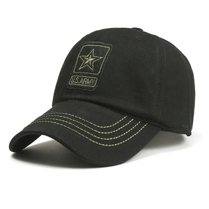 Black U.S. ARMY cotton baseball cap with star embroidery and yellow brim stitching