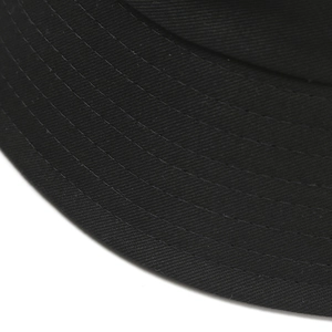 Close-up of black twill bucket hat brim with reinforced parallel stitching details