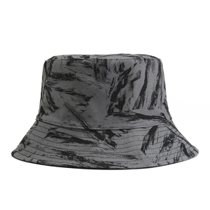 Unisex grey marble pattern bucket hat with artistic print for outdoor sun protection