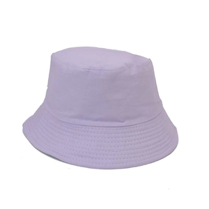 Detail of lavender cotton bucket hat showing parallel stitching on the reinforced brim