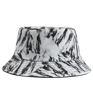 Unisex black and white abstract print bucket hat made of durable canvas material
