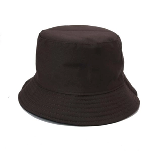 Detail of a dark brown cotton bucket hat featuring precise parallel brim stitching