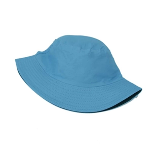Detailed close-up of sky blue sun bucket hat featuring breathable fabric and a wide brim