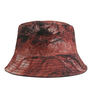 Street style bucket hat with red and black tie-dye marble pattern in thick canvas