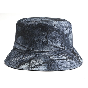 Street style bucket hat with gradient marble texture and reinforced brim stitching