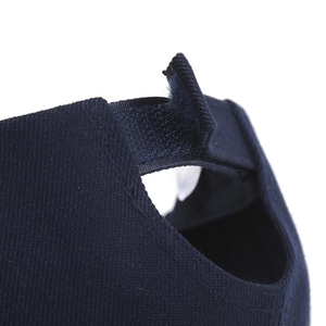 Rear view of dark blue 3D fish embroidery baseball cap with adjustable velcro closure
