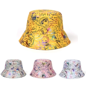 Fashion Graffiti Print Cotton Bucket Hat For Men Women Laser Graffiti Pattern Summer Outdoor Sun Protection Fisherman Hat