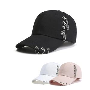 Punk Streetwear Cotton Baseball Cap With Metal Rings And Chains Hip Hop Sun Hat For Women Men Adjustable Fashion Hat