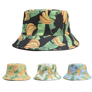 Banana Print Reversible Bucket Hat For Women Men Cotton Sun Protection Tropical Sunshade Fisherman Hat Fashion Summer Outdoor Beach Cap