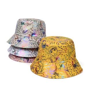 Graffiti bucket hat with vibrant laser print and street style illustrations for summer