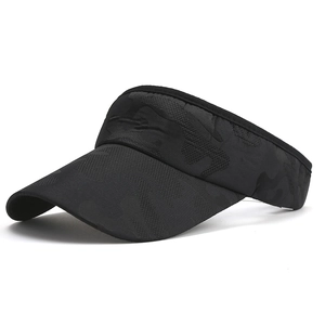 Detail of black camo open top sun hat with breathable fabric and jacquard pattern