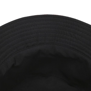Black double-sided fisherman hat with strawberry print showing close-up of brim stitching