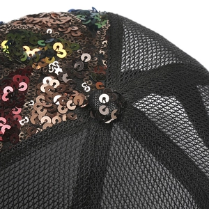 Breathable mesh baseball cap with colorful sequins and adjustable crown for summer sun protection