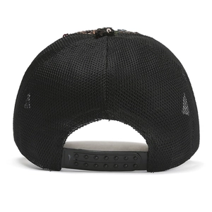 Adjustable black mesh baseball cap with sequins shown from the back view for women