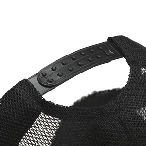 Breathable black mesh baseball cap featuring an adjustable plastic snapback closure