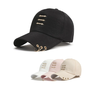 Fashion Cotton Baseball Cap With Metal Rings And Bars Punk Street Style Sun Protection Adjustable Hat For Men Women