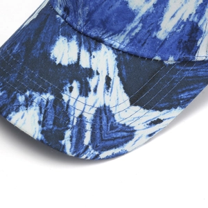 Blue and white tie-dye baseball cap with premium twill fabric and reinforced stitching