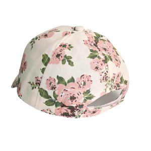 Damen Baumwolle Baseballkappe mit rosa Rosenmustern auf beige Hintergrund