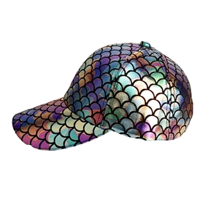 Iridescent mermaid fish scale pattern baseball cap with holographic laser finish for adults