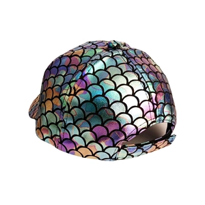 Holographic fish scale pattern baseball cap with reflective laser finish and adjustable back strap