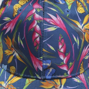 Fashion baseball cap featuring colorful tropical flowers and butterfly embroidery patterns