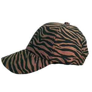 Brown and black zebra print baseball cap with a curved brim for casual outdoor wear