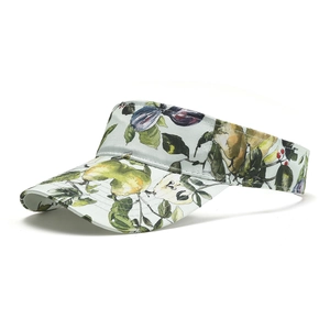 Women's floral sun visor hat with watercolor pear and leaf print for beach and outdoor use