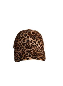 Detailed view of the classic leopard print texture on a six-panel curved brim baseball cap