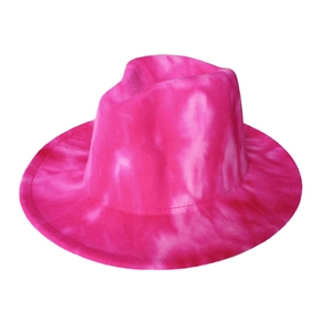 British style wool jazz fedora hat with fuchsia tie-dye gradient and wide brim