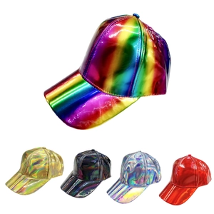 Casquette de Baseball Unisexe en Cuir PU Holographique Brillant Métallique Laser Arc-en-Ciel Ajustable Mode Hip Hop Streetwear Snapback