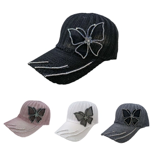 Women Fashion Polyester Baseball Cap Rhinestone Butterfly Decoration Breathable Sun Hat Casual Outdoor Peak Cap For Lady