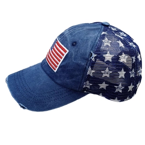 Casquette de baseball en denim délavé avec broderie drapeau et filet à étoiles