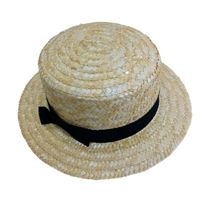 Chapeau canotier en paille classique avec ruban gros-grain noir et noeud pour femme en plein air