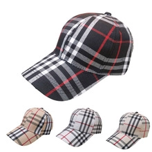 Detail view of the classic plaid pattern on adjustable baseball caps for daily sun protection