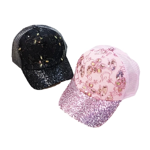 Women Sequin Lace Baseball Cap Fashionable Breathable Mesh Sun Protection Trucker Hat Korean Style Floral Embroidery Summer Outdoor Sun Hat