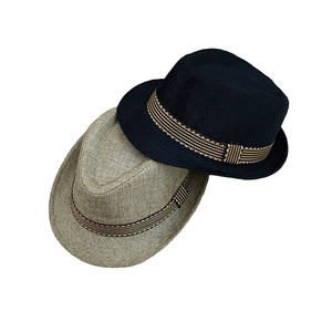 Children's Fedora Jazz Hat Cotton Polyester Woven Sun Protection Straw Style Hat With Striped Ribbon For Boys Girls Outdoor