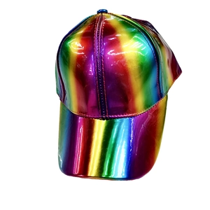 Casquette de baseball en cuir verni iridescent aux reflets métalliques arc-en-ciel