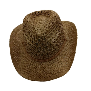 Men's breathable woven straw cowboy sun hat with wide brim in neutral tan finish