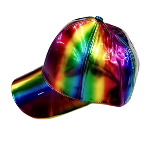 Casquette de baseball holographique en cuir verni brillant avec dégradé arc-en-ciel