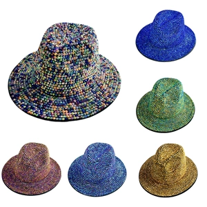Luxury Rhinestone Fedora Hat For Women Men Sparkling Glitter Wide Brim Jazz Hat For Stage Performance Party Clubwear Vintage Stylish Cap