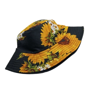 Double-sided cotton sunflower bucket hat with reversible floral print for sun protection