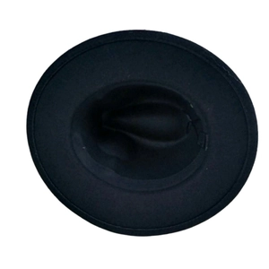 Classic black handmade fedora wool hat with diamond embellishments and a pinched crown top