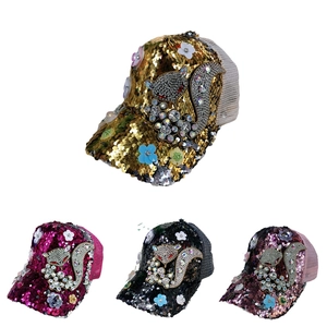 Fashion Sequin Baseball Cap For Women Shiny Rhinestone Animal Patch Trucker Hat Breathable Mesh Sun Protection Hat For Outdoor