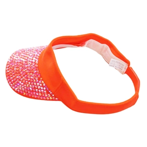 Visière orange pour femme ornée de strass brillants et de perles pour l'été