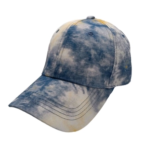 Unisex colorful tie-dye canvas baseball cap with blue and white marble pattern texture