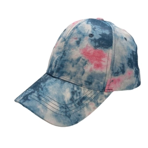 Adult colorful tie-dye baseball cap in blue and pink cotton fabric for outdoor summer wear