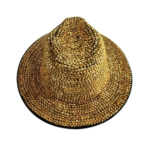 Sparkling gold sequin fedora hat with rhinestones for stage performance and parties