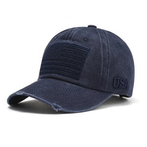 Casquette de baseball en coton bleu marine vieilli avec broderie drapeau USA et logo USA